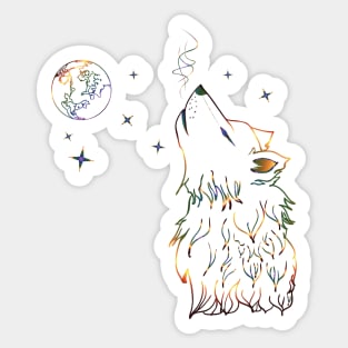 Howling wolf line art Sticker